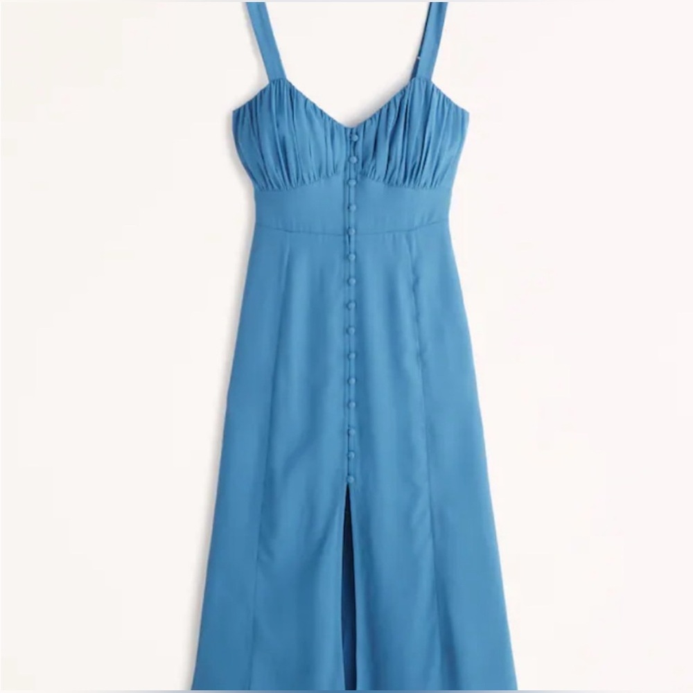 Abercrombie & Fitch Button Through Slim Midi Dress Blue - Women’s L - Picture 2 of 13